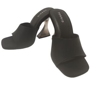 Torrid Women's Black Lucite Flare Cinderella Slip-on Heel Sandal Size 7WW